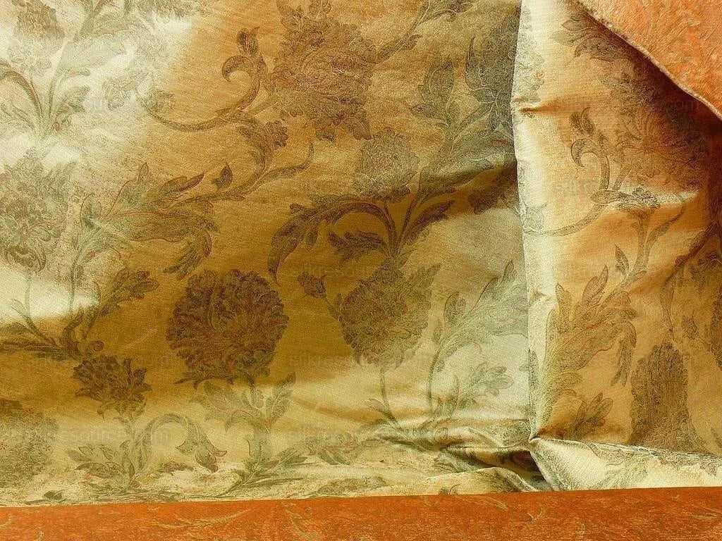 100% Silk Lampas Large Peony Paisley "marjoram" Gold