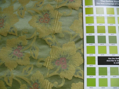 100% Silk Lampas Tri-leaf Flower "thyme" Green Gold Pink