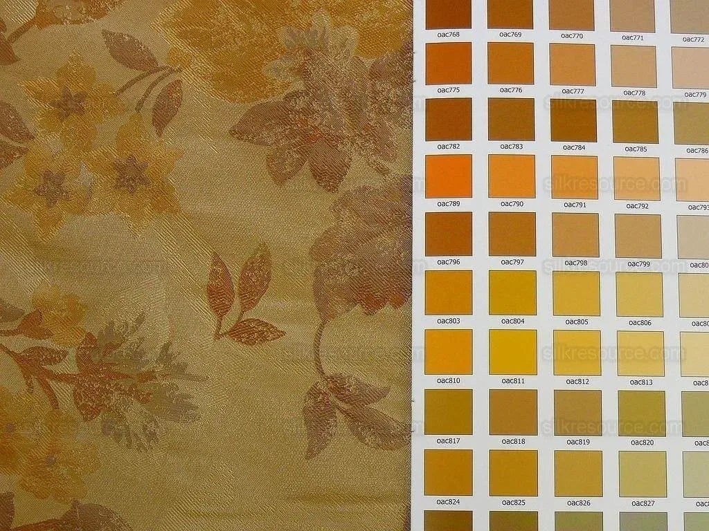 Rm Coco 100% Silk Lampas Autumn Tri-leaf Flower "amber" Gold Yellow Tan Bronze MSRP USD 199.90/Y