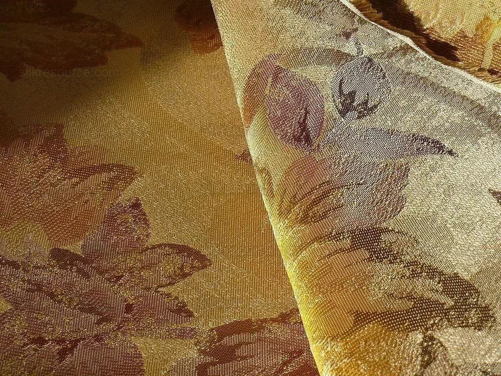 Rm Coco 100% Silk Lampas Autumn Tri-leaf Flower "amber" Gold Yellow Tan Bronze MSRP USD 199.90/Y