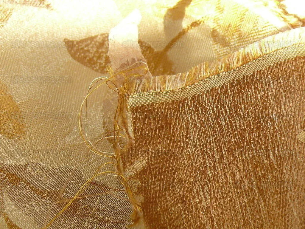 Rm Coco 100% Silk Lampas Autumn Tri-leaf Flower "amber" Gold Yellow Tan Bronze MSRP USD 199.90/Y