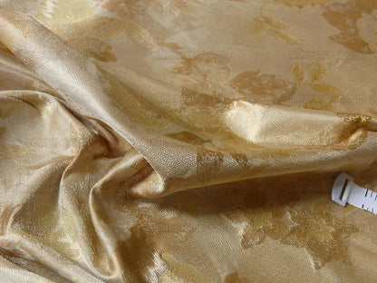 Rm Coco 100% Silk Lampas Autumn Tri-leaf Flower "wheat" Gold Brown MSRP USD 199.90/y