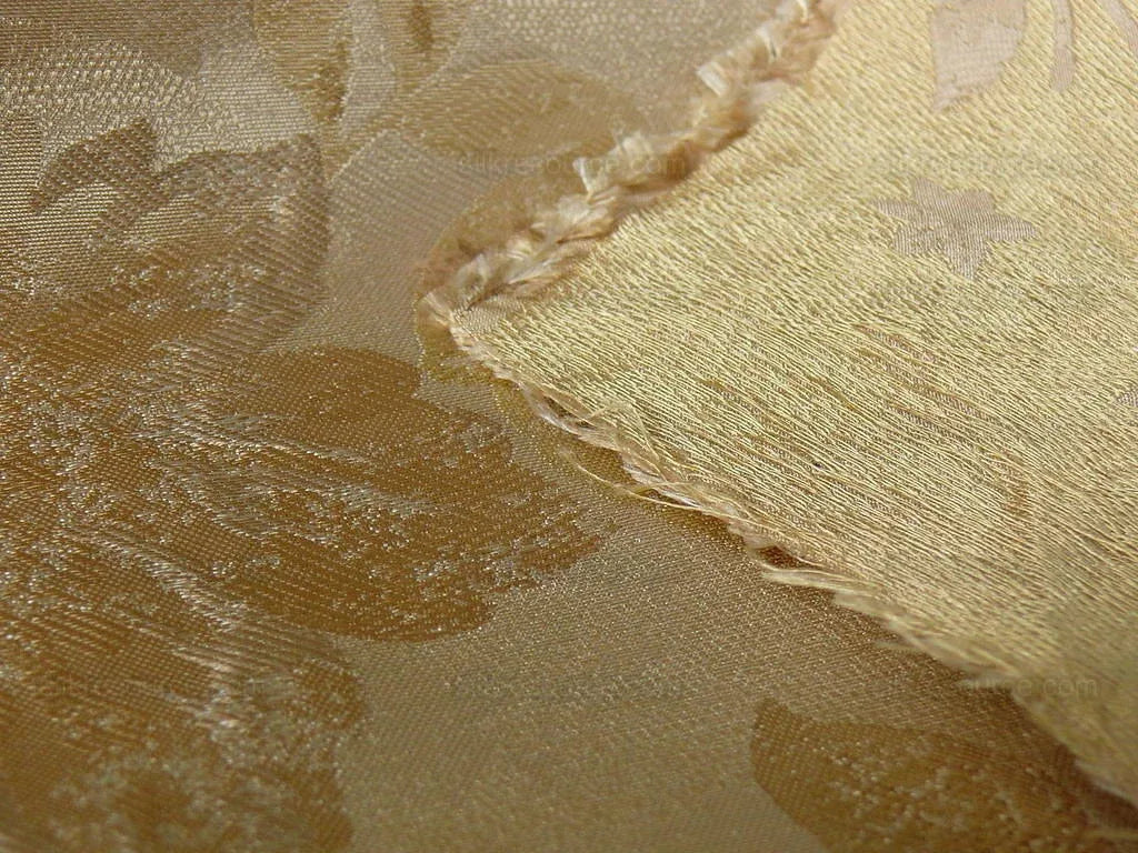 Rm Coco 100% Silk Lampas Autumn Tri-leaf Flower "wheat" Gold Brown MSRP USD 199.90/y