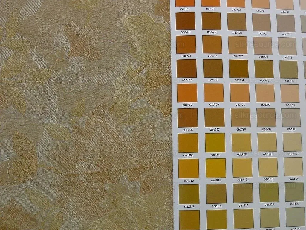 Rm Coco 100% Silk Lampas Autumn Tri-leaf Flower "wheat" Gold Brown MSRP USD 199.90/y