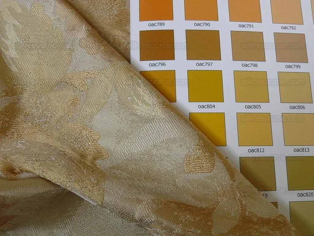 Rm Coco 100% Silk Lampas Autumn Tri-leaf Flower "wheat" Gold Brown MSRP USD 199.90/y