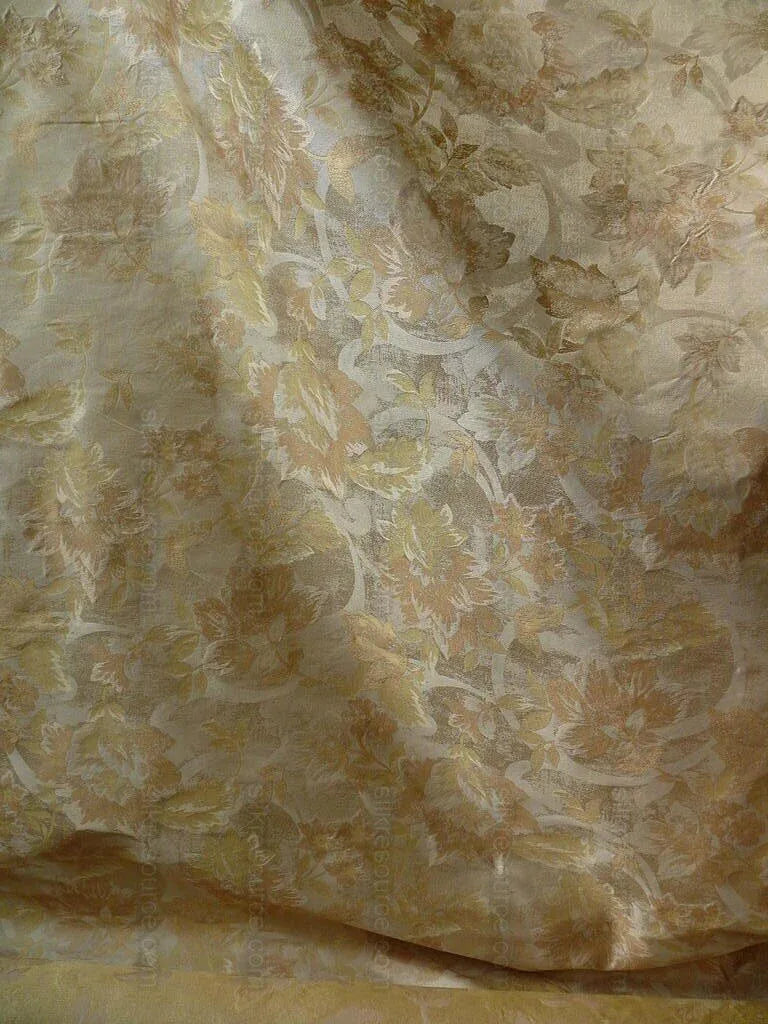 Rm Coco 100% Silk Lampas Autumn Tri-leaf Flower "wheat" Gold Brown MSRP USD 199.90/y