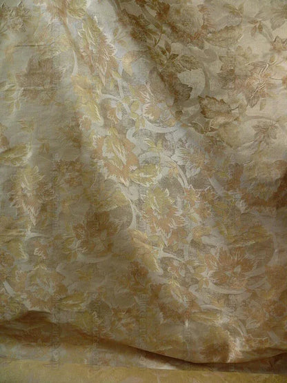 Rm Coco 100% Silk Lampas Autumn Tri-leaf Flower "wheat" Gold Brown MSRP USD 199.90/y