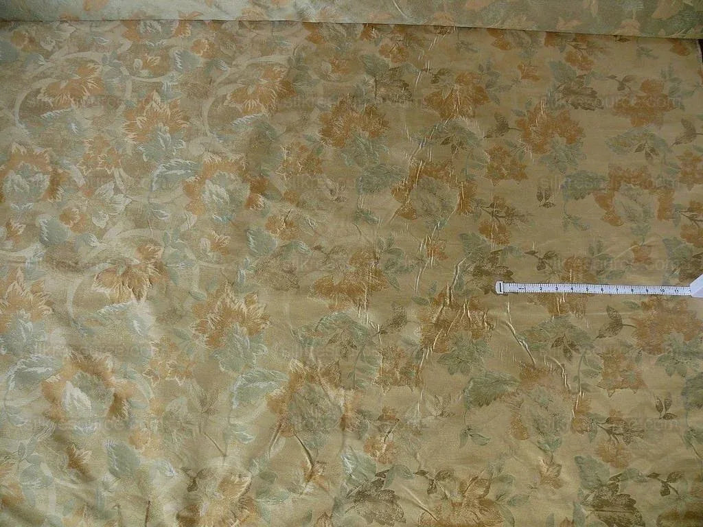 Rm Coco 100% Silk Lampas Autumn Tri-leaf Flower "Aspen" Beige Brown Blue Green MSRP USD199.90/y