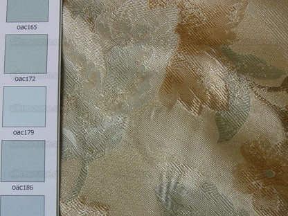 Rm Coco 100% Silk Lampas Autumn Tri-leaf Flower "Aspen" Beige Brown Blue Green MSRP USD199.90/y