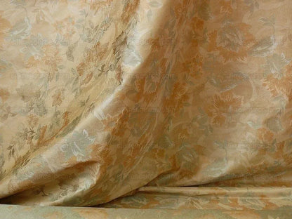 Rm Coco 100% Silk Lampas Autumn Tri-leaf Flower "Aspen" Beige Brown Blue Green MSRP USD199.90/y