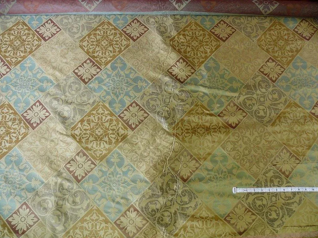 Kravet 100% Silk Lampas Asian Tile "bluestone" Tan MSRP USD 216/Y