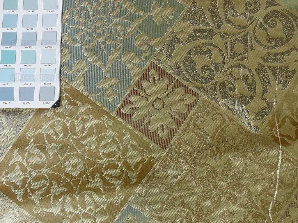 Kravet 100% Silk Lampas Asian Tile "bluestone" Tan MSRP USD 216/Y