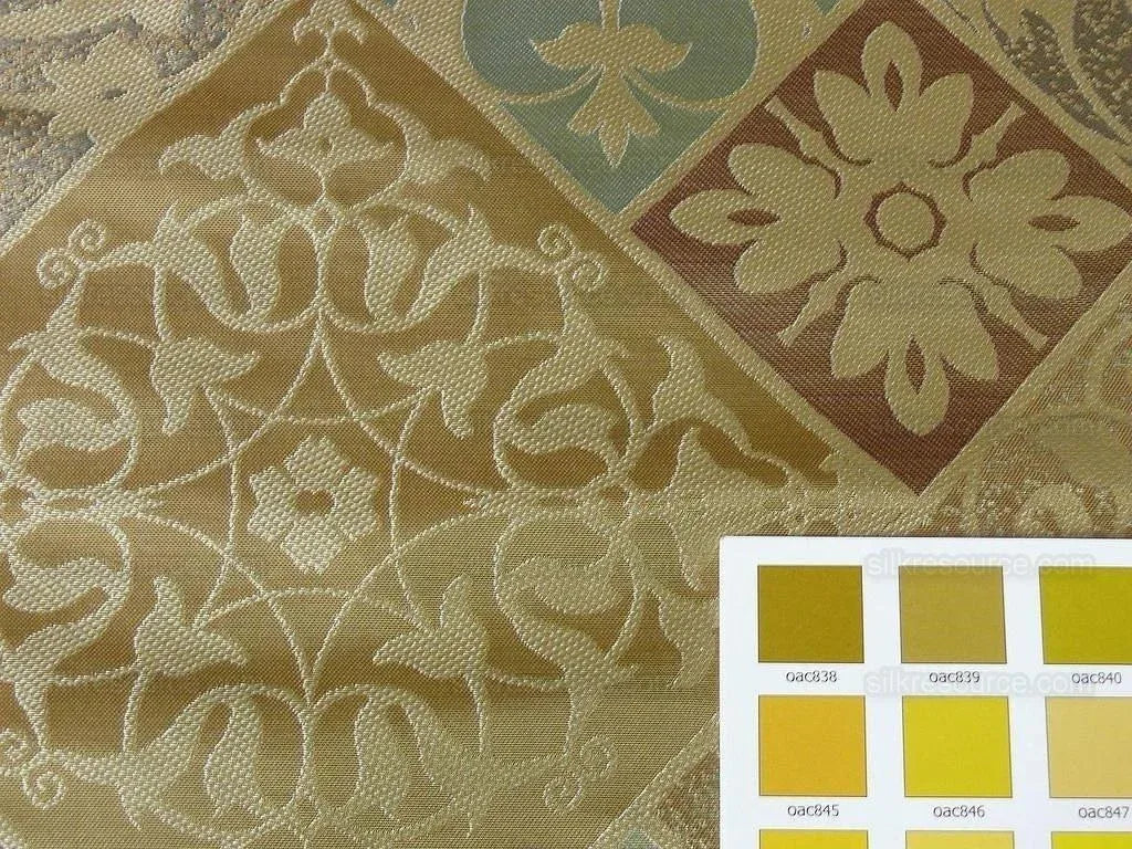 Kravet 100% Silk Lampas Asian Tile "bluestone" Tan MSRP USD 216/Y