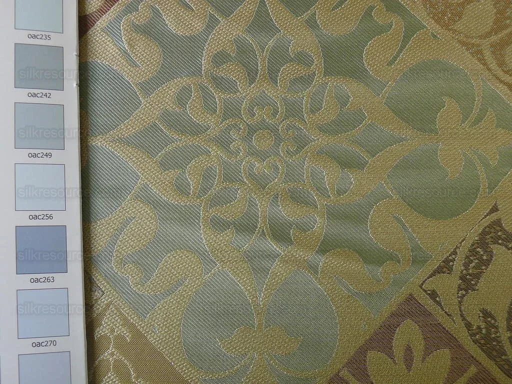 Kravet 100% Silk Lampas Asian Tile "bluestone" Tan MSRP USD 216/Y