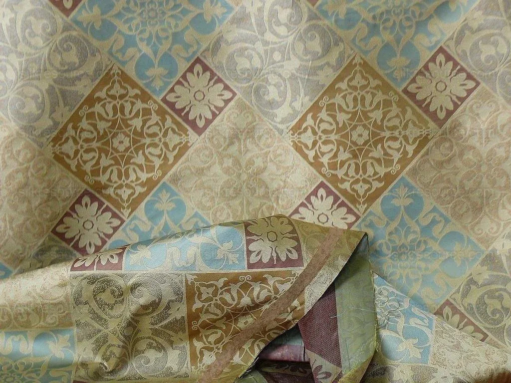 Kravet 100% Silk Lampas Asian Tile "bluestone" Tan MSRP USD 216/Y