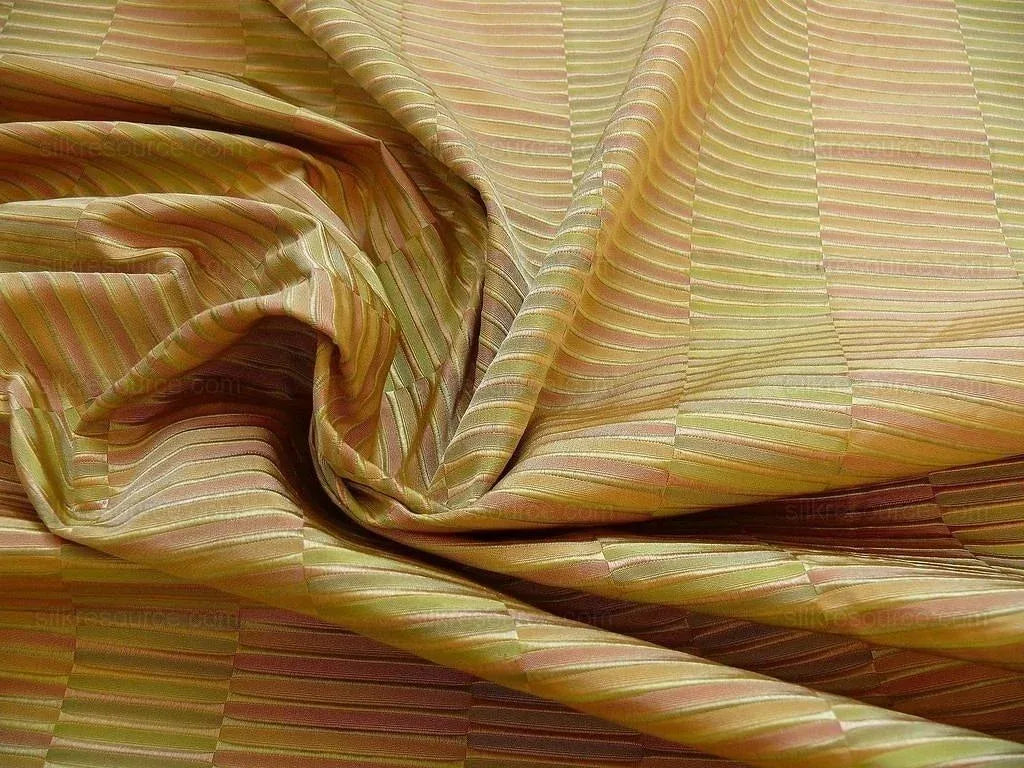 100% Silk Jacquard Piano Key Texture "carnival" Gold Green Pink Copper