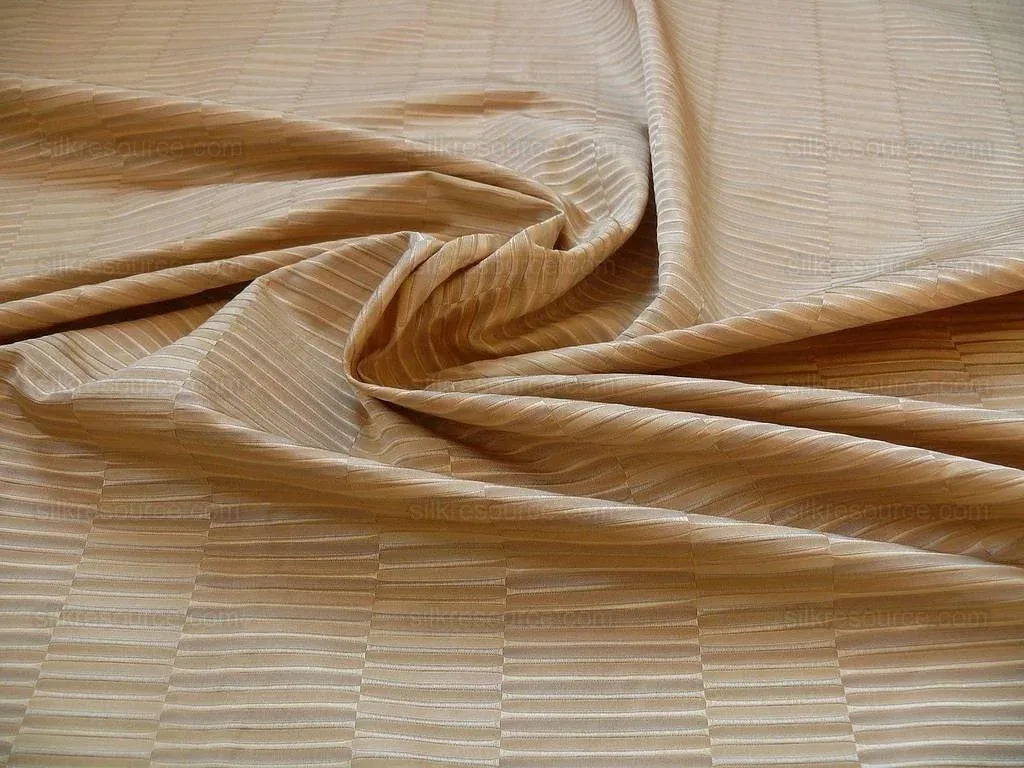 100% Silk Jacquard Piano Key Texture "flax" Gold Ecru Khaki