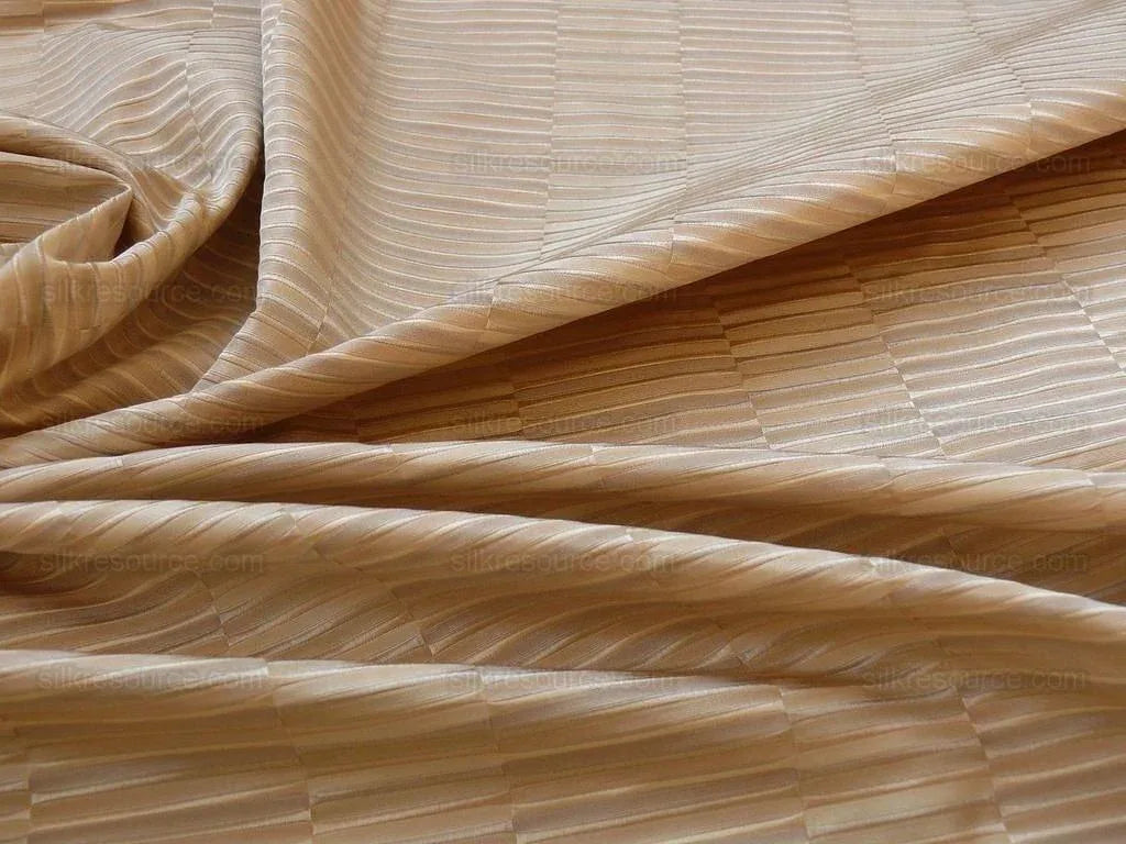 100% Silk Jacquard Piano Key Texture "flax" Gold Ecru Khaki