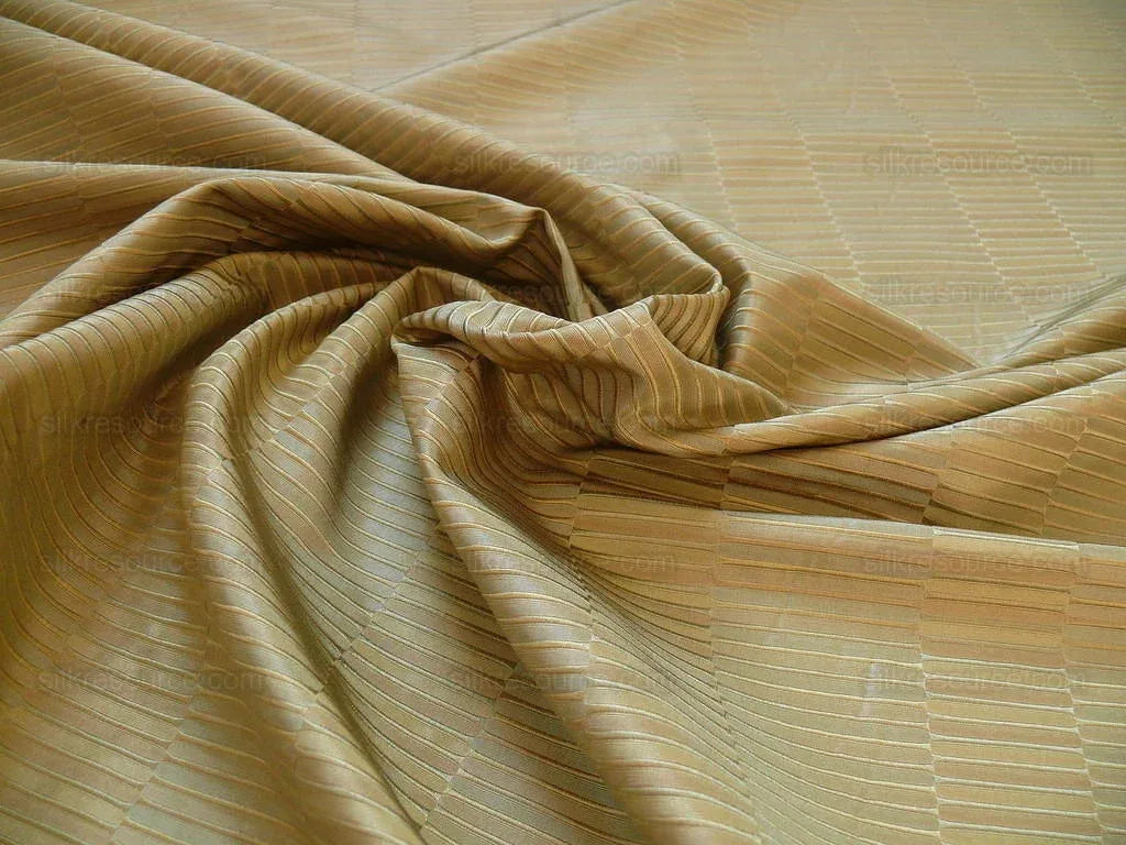 100% Silk Jacquard Piano Key Texture "parsley" Gold, Green, Copper