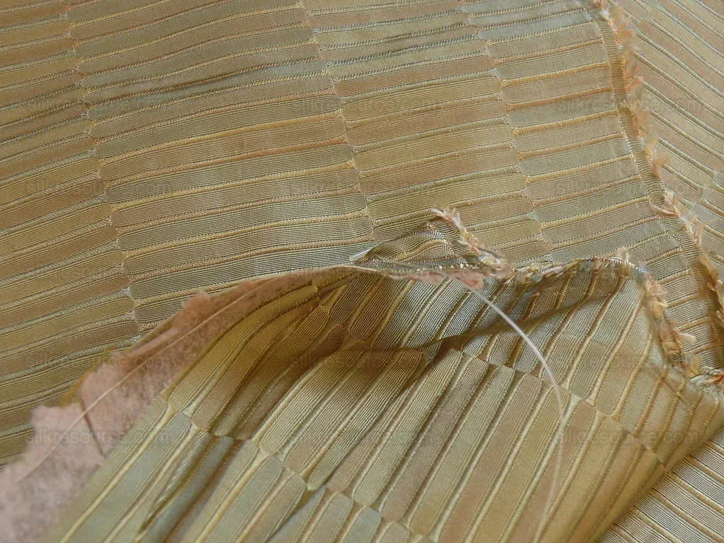 100% Silk Jacquard Piano Key Texture "parsley" Gold, Green, Copper