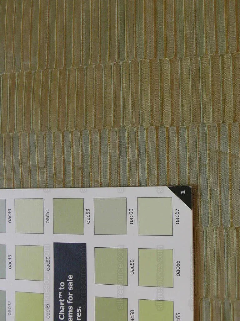 100% Silk Jacquard Piano Key Texture "parsley" Gold, Green, Copper