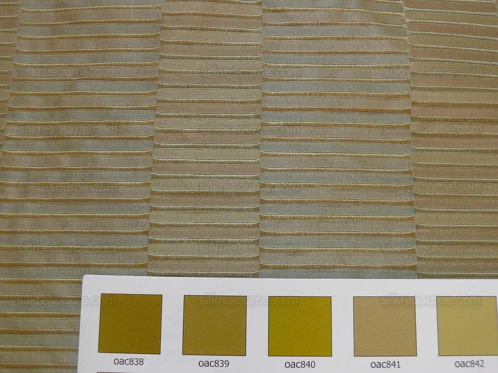 100% Silk Jacquard Piano Key Texture "parsley" Gold, Green, Copper