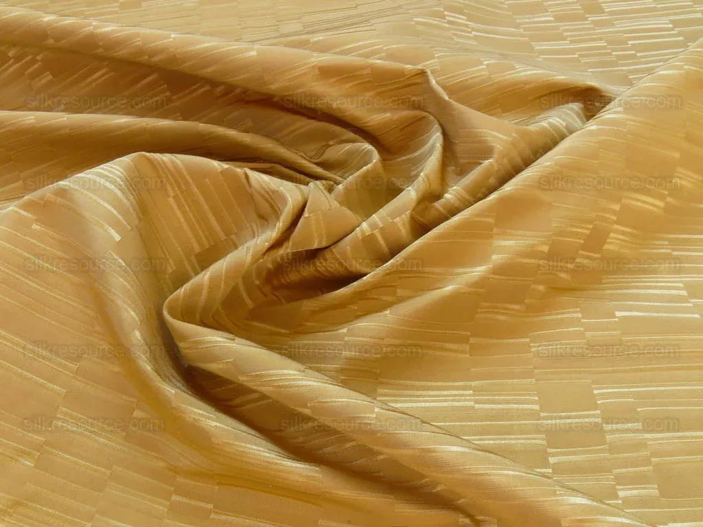 100% Silk Jacquard Staggered Stripe Texture "amber" Gold MSRP USD258/y