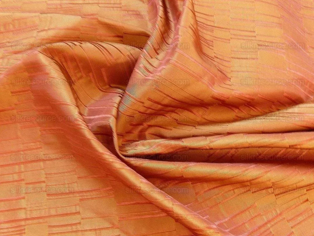 100% Silk Jacquard Staggered Stripe Texture "allspice" Orange MSRP USD258/y