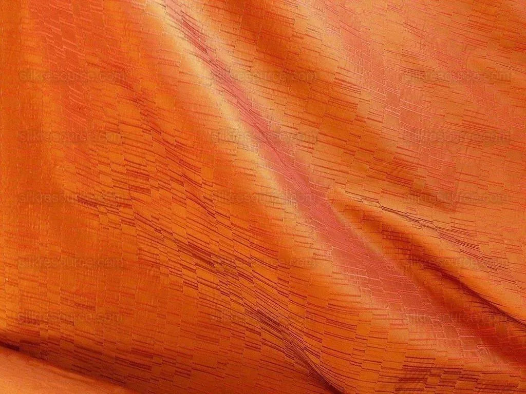 100% Silk Jacquard Staggered Stripe Texture "allspice" Orange MSRP USD258/y