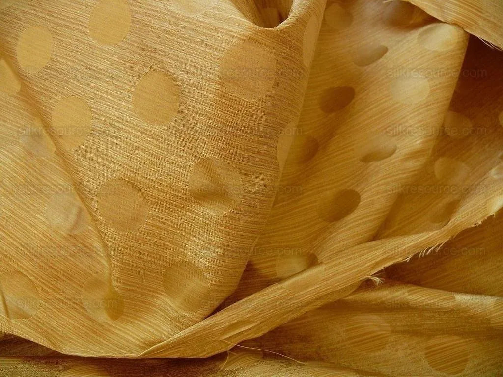 B. Berger Duralee 100% Silk Damask Polka Dot "sunkissed" Gold Yellow Reversible Strie and Satin Mid-Century MSRP USD 250/Y