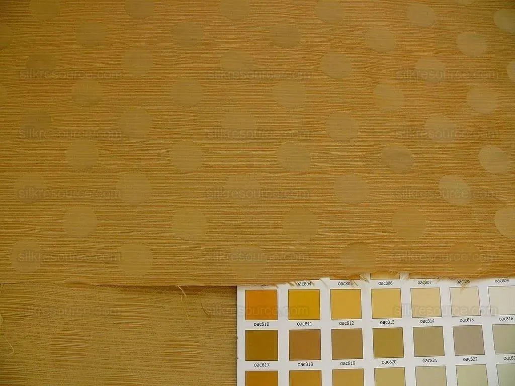 B. Berger Duralee 100% Silk Damask Polka Dot "sunkissed" Gold Yellow Reversible Strie and Satin Mid-Century MSRP USD 250/Y