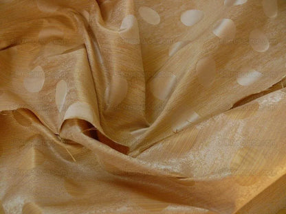 B. Berger Duralee 100% Silk Damask Polka Dot "mazola" Ecru Gold Reversible Strie and Satin Mid-Century MSRP USD 250/Y