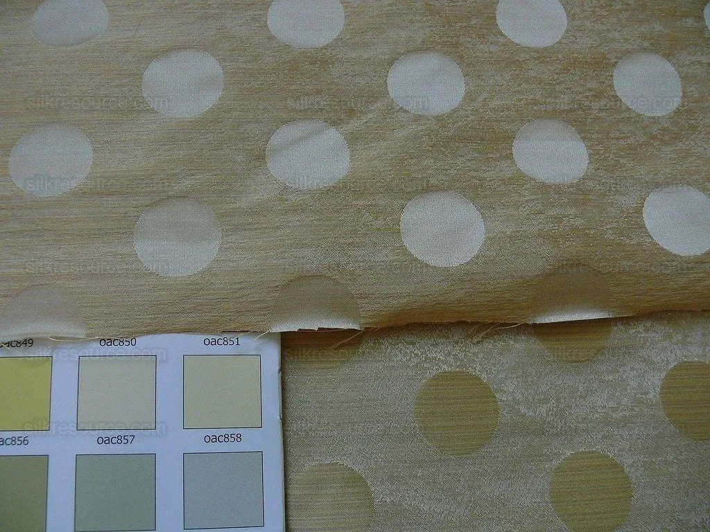 B. Berger Duralee 100% Silk Damask Polka Dot "mazola" Ecru Gold Reversible Strie and Satin Mid-Century MSRP USD 250/Y