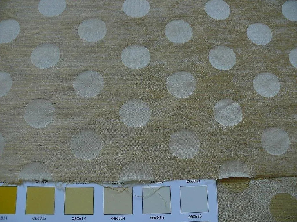 B. Berger Duralee 100% Silk Damask Polka Dot "mazola" Ecru Gold Reversible Strie and Satin Mid-Century MSRP USD 250/Y