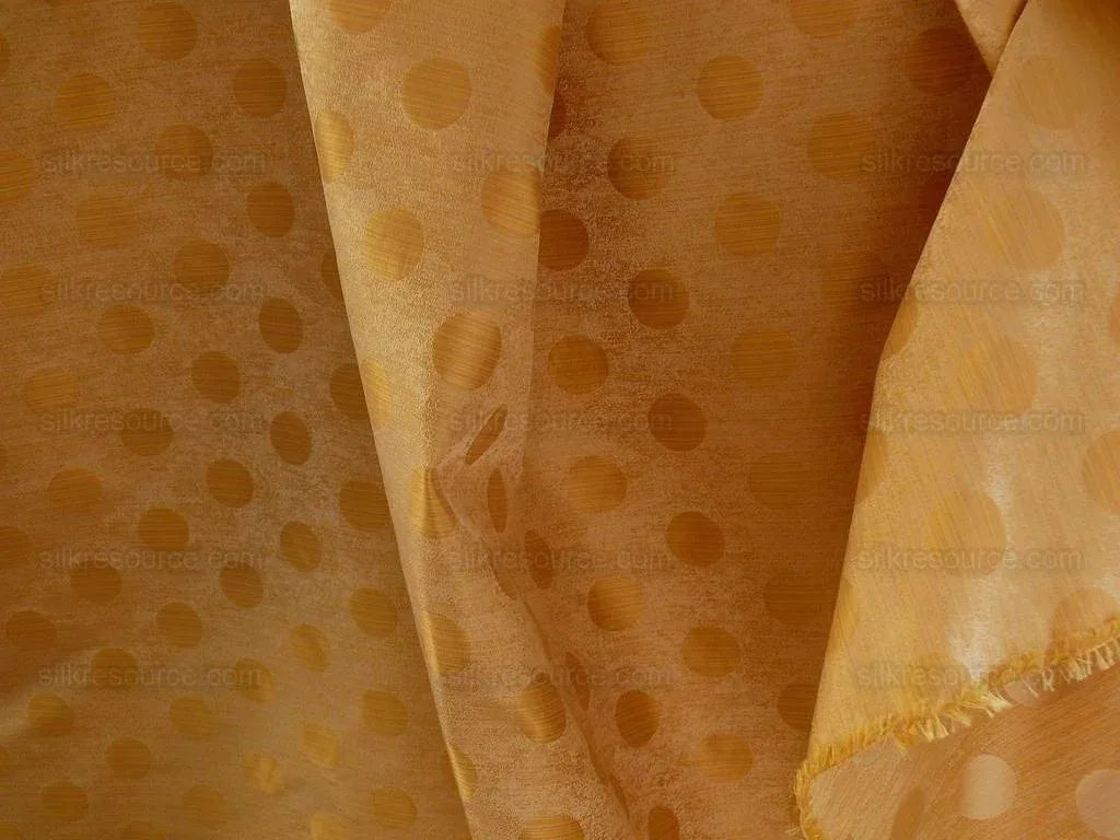 B. Berger Duralee 100% Silk Damask Polka Dot "mazola" Ecru Gold Reversible Strie and Satin Mid-Century MSRP USD 250/Y