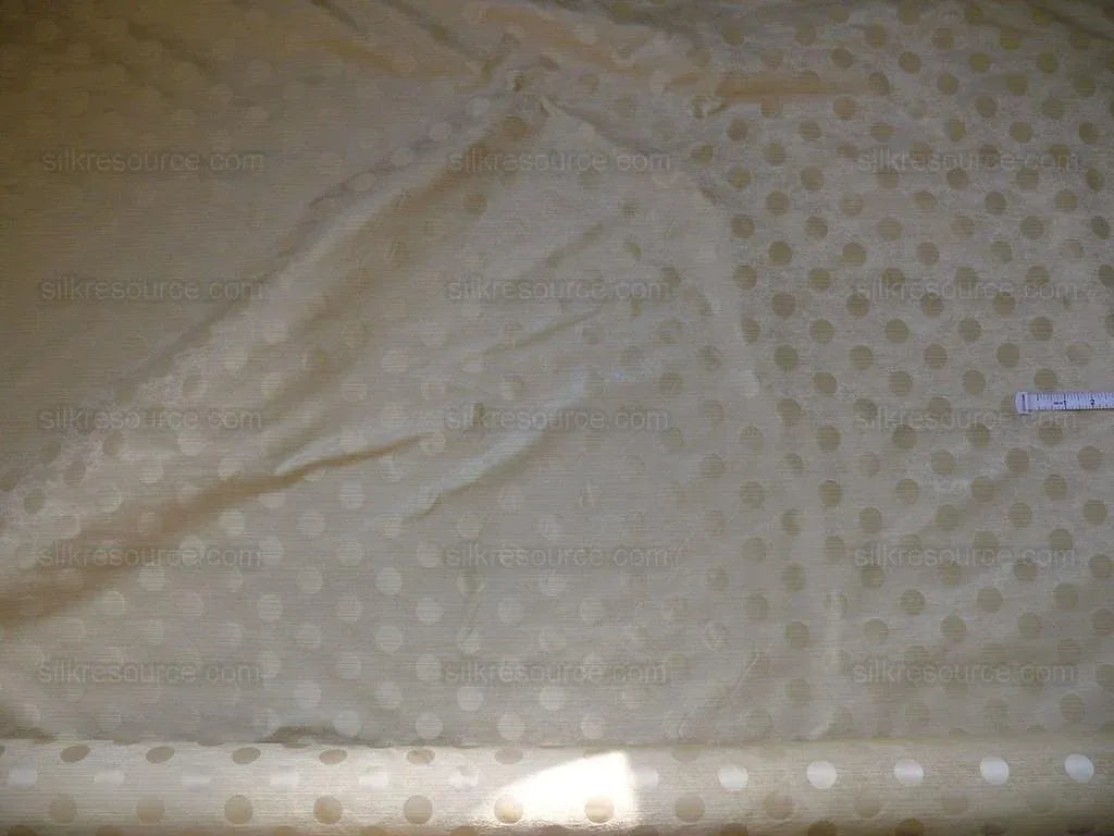 B. Berger Duralee 100% Silk Damask Polka Dot "white Gold" Ecru Reversible Strie and Satin Mid-Century MSRP USD 250/Y