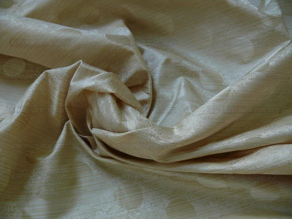 B. Berger Duralee 100% Silk Damask Polka Dot "white Gold" Ecru Reversible Strie and Satin Mid-Century MSRP USD 250/Y