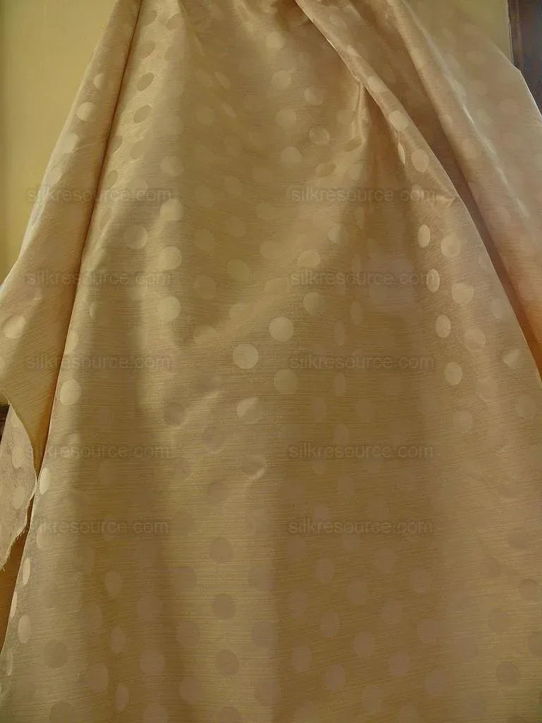 B. Berger Duralee 100% Silk Damask Polka Dot "white Gold" Ecru Reversible Strie and Satin Mid-Century MSRP USD 250/Y