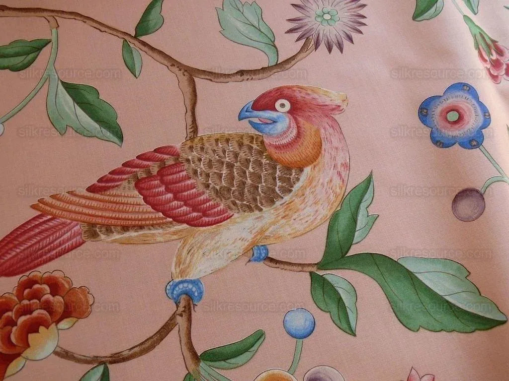 Clarence House Les Oiseaux Enchantes Bird Ratti Silk Italian Peach Pink MSRP USD 642/Y