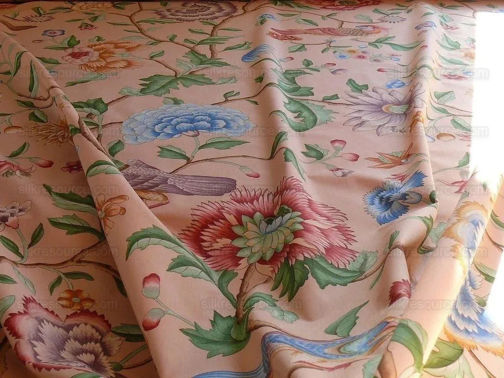 Clarence House Les Oiseaux Enchantes Bird Ratti Silk Italian Peach Pink MSRP USD 642/Y