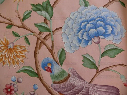 Clarence House Les Oiseaux Enchantes Bird Ratti Silk Italian Peach Pink MSRP USD 642/Y