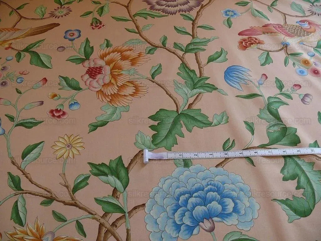 Clarence House Les Oiseaux Enchantes Bird Ratti Silk Italian Peach Pink MSRP USD 642/Y