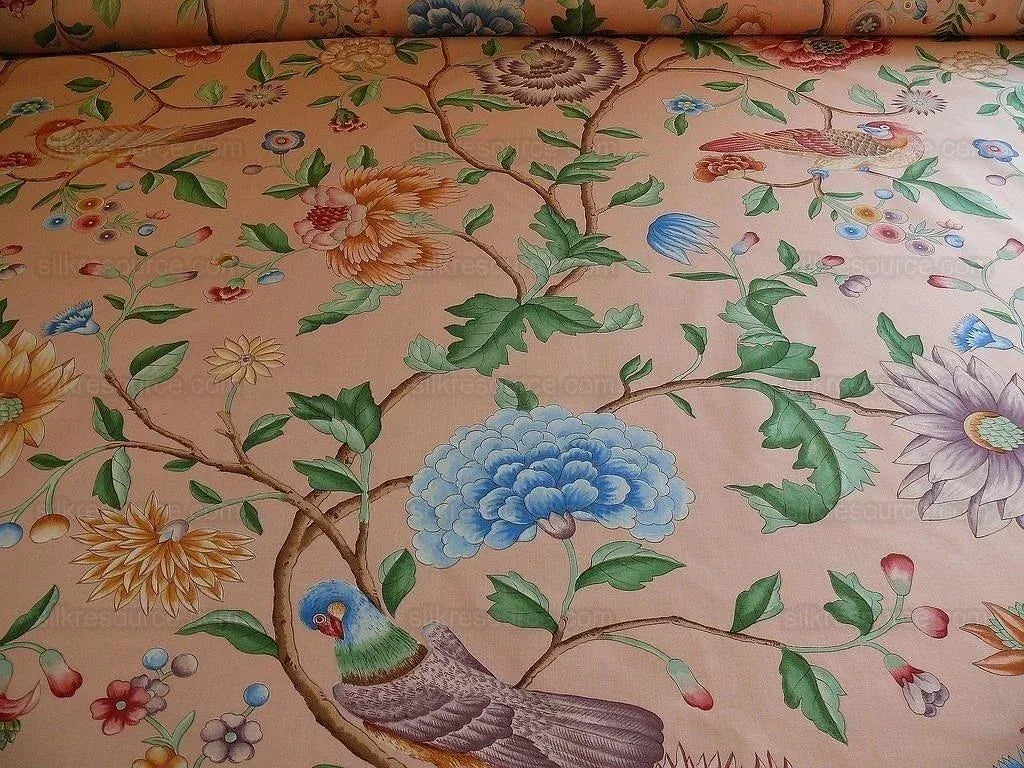 Clarence House Les Oiseaux Enchantes Bird Ratti Silk Italian Peach Pink MSRP USD 642/Y