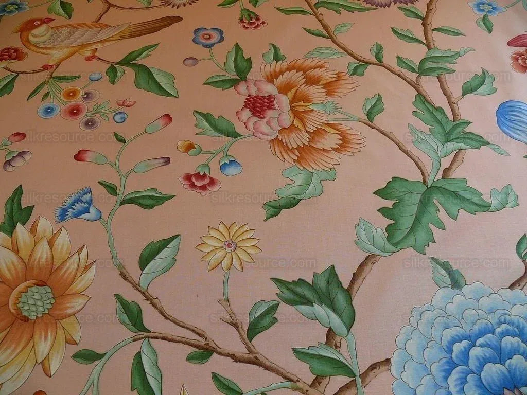 Clarence House Les Oiseaux Enchantes Bird Ratti Silk Italian Peach Pink MSRP USD 642/Y