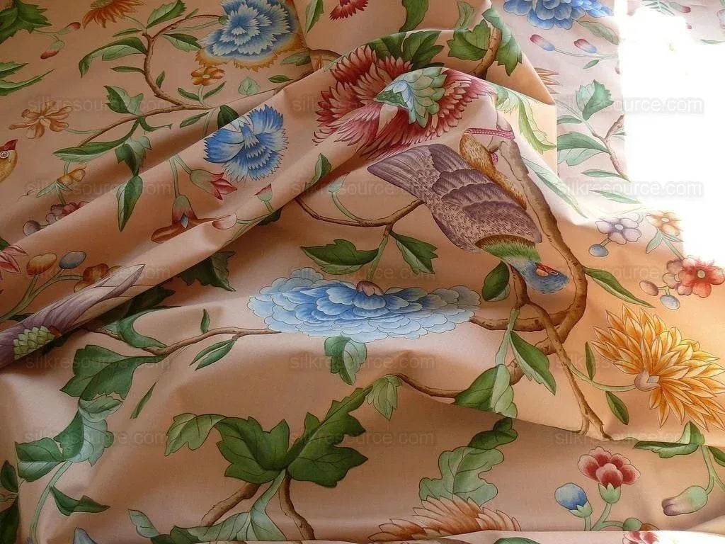 Clarence House Les Oiseaux Enchantes Bird Ratti Silk Italian Peach Pink MSRP USD 642/Y