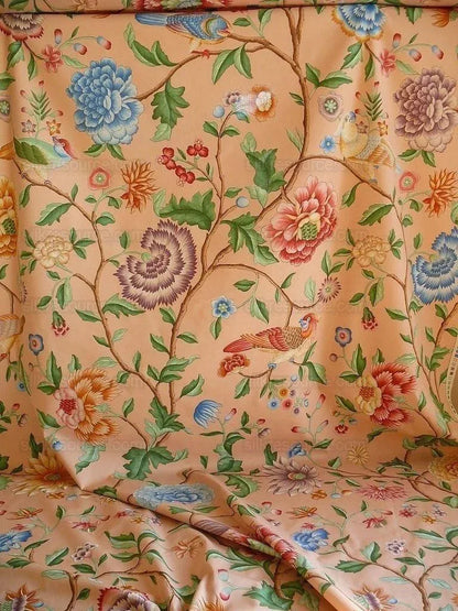 Clarence House Les Oiseaux Enchantes Bird Ratti Silk Italian Peach Pink MSRP USD 642/Y