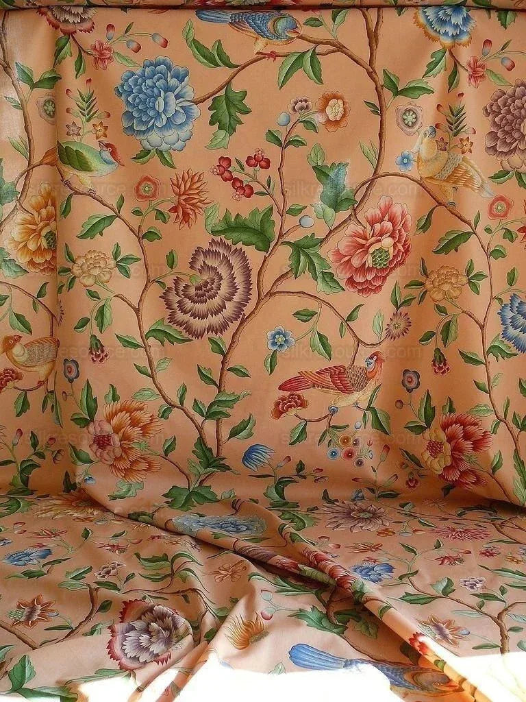 Clarence House Les Oiseaux Enchantes Bird Ratti Silk Italian Peach Pink MSRP USD 642/Y