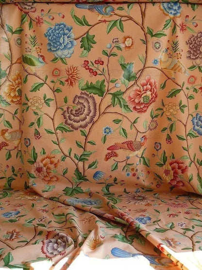 Clarence House Les Oiseaux Enchantes Bird Ratti Silk Italian Peach Pink MSRP USD 642/Y