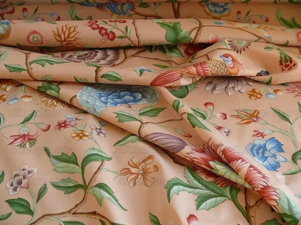 Clarence House Les Oiseaux Enchantes Bird Ratti Silk Italian Peach Pink MSRP USD 642/Y