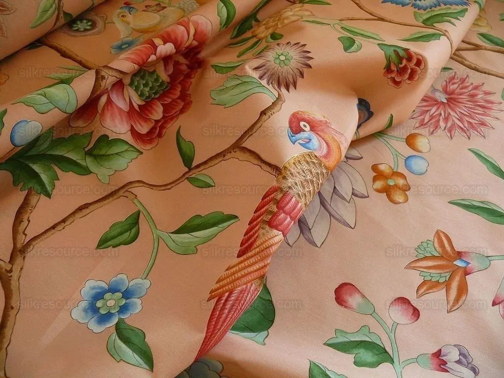 Clarence House Les Oiseaux Enchantes Bird Ratti Silk Italian Peach Pink MSRP USD 642/Y